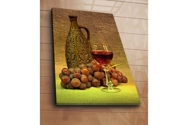 Canvastavla 70x100 cm - Stillsam komposition med en dekorativ kanna, ett glas vin och druvor - Brun / Vinröd / Grå - Inredning & dekor - Tavlor & konst - Canvastavla