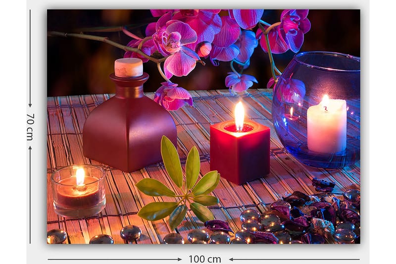 Canvastavla 70x100 cm - Stillsam och harmonisk stilleben med ljus, blommor och dekorationer - Mörkröd / Grön / Lila - Inredning & dekor - Tavlor & konst - Canvastavla