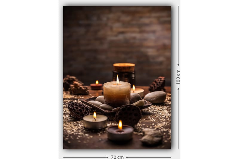 Canvastavla 70x100 cm - Stillsam samling av levande ljus och stenar i en harmonisk arrangemang - Beige / Brun / Grå - Inredning & dekor - Tavlor & konst - Canvastavla