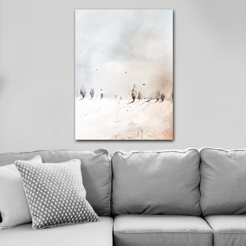 Canvastavla 70x100 cm - Stillsam vinterlandskap med snöklädda träd i fjärran - Ljusblå / Vit / Beige - Inredning & dekor - Tavlor & konst - Canvastavla