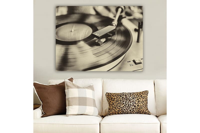 Canvastavla 70x100 cm - Stilren bild av en skivspelare med en snurrande vinylskiva - Svart / Grå - Inredning & dekor - Tavlor & konst - Canvastavla