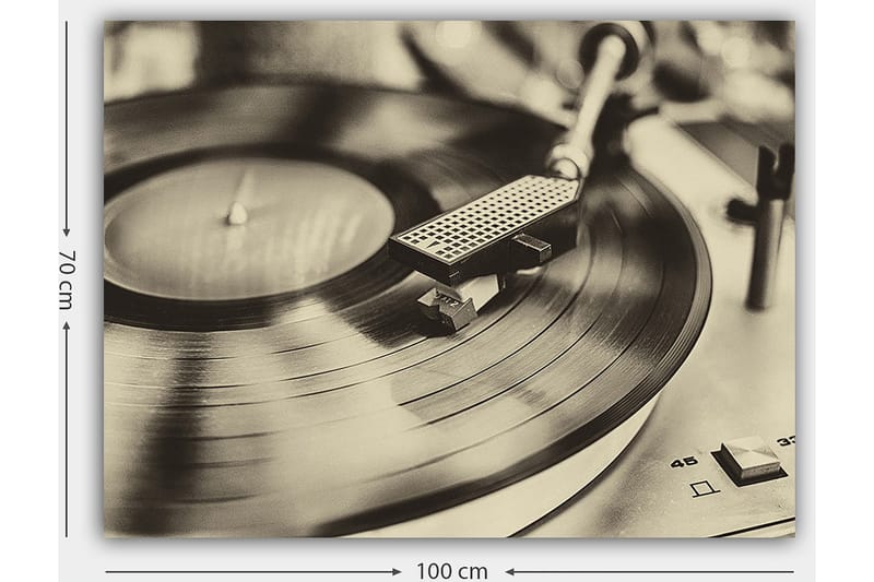 Canvastavla 70x100 cm - Stilren bild av en skivspelare med en snurrande vinylskiva - Svart / Grå - Inredning & dekor - Tavlor & konst - Canvastavla