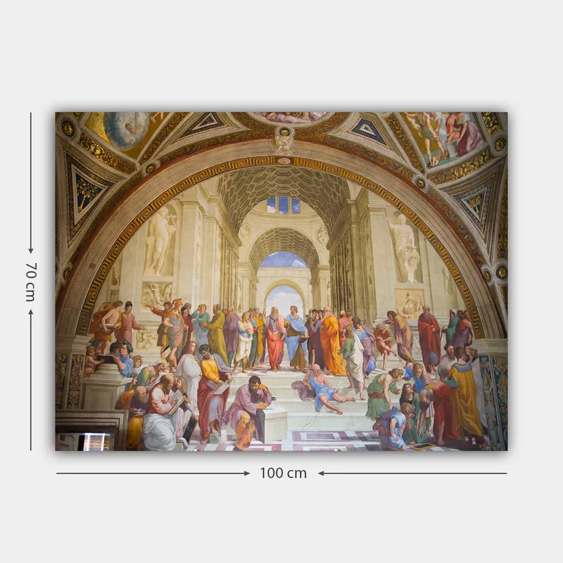 Canvastavla 70x100 cm - Stor samling av filosofer och tänkare i en storslagen arkitektonisk miljö - Blå / Röd / Beige - Inredning & dekor - Tavlor & konst - Canvastavla
