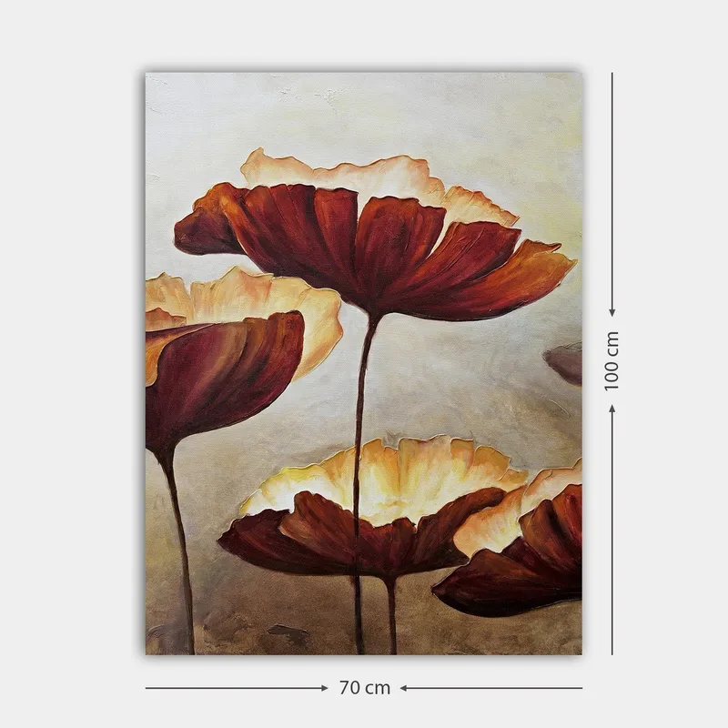 Canvastavla 70x100 cm - Stora, stiliserade blommor i varma toner - Mörkröd / Krämvit - Inredning & dekor - Tavlor & konst - Canvastavla