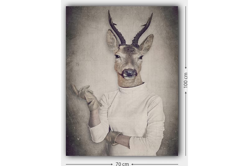 Canvastavla 70x100 cm - Surrealistisk bild av en människa med ett rådjurshuvud som gestikulerar med handen - Beige / Grå / Brun - Inredning & dekor - Tavlor & konst - Canvastavla