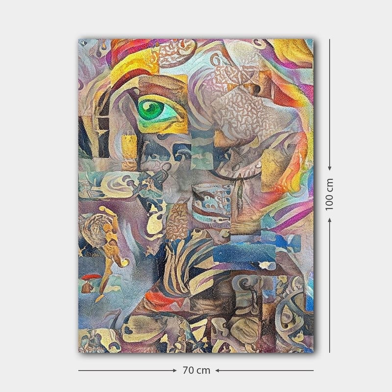 Canvastavla 70x100 cm - Surrealistisk komposition med ett öga och abstrakta former som skapar en drömlik atmosfär - Grön / Beige / Röd - Inredning & dekor - Tavlor & konst - Canvastavla