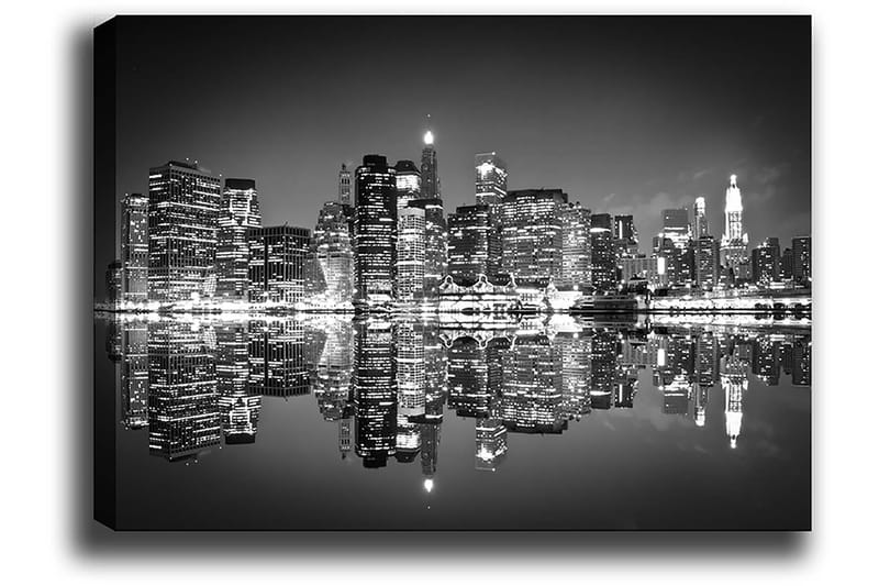 Canvastavla 70x100 cm - Svartvit stadssilhuett med reflektioner i vattnet - Svart / Vitt / Grått - Inredning & dekor - Tavlor & konst - Canvastavla