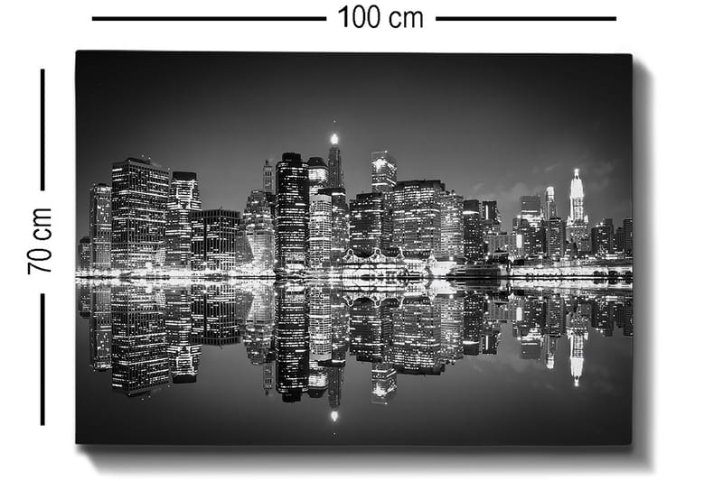 Canvastavla 70x100 cm - Svartvit stadssilhuett med reflektioner i vattnet - Svart / Vitt / Grått - Inredning & dekor - Tavlor & konst - Canvastavla