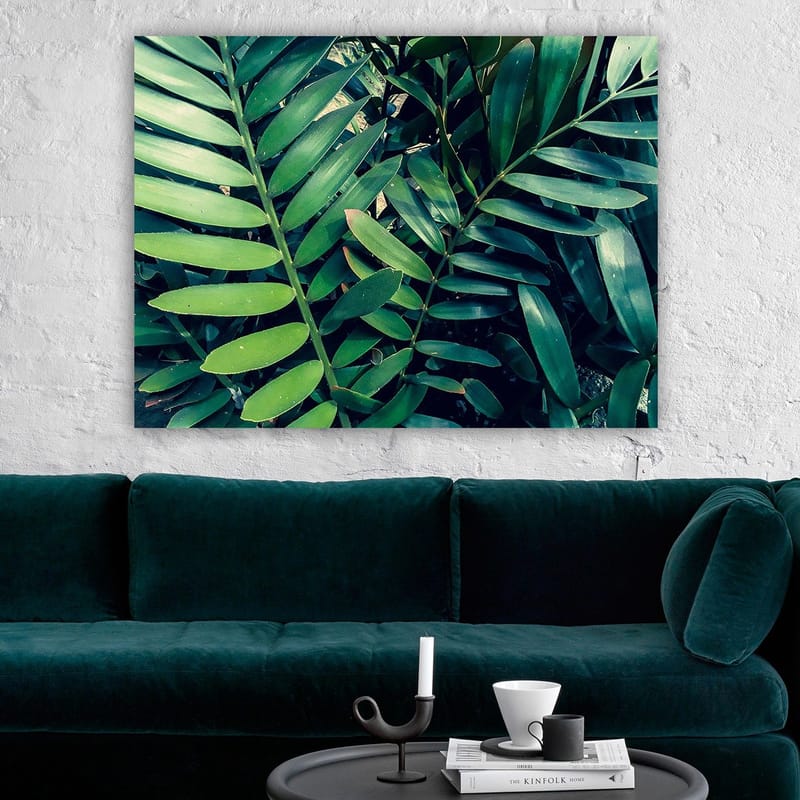 Canvastavla 70x100 cm - Tätt sammanvävda gröna växtblad som skapar en frodig och livfull känsla - Mörkgrön / Ljusgrön - Inredning & dekor - Tavlor & konst - Canvastavla