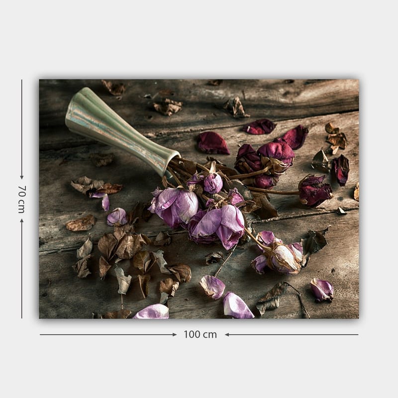 Canvastavla 70x100 cm - Torkade rosor och blad i en vacker komposition - Lila / Brun / Grön - Inredning & dekor - Tavlor & konst - Canvastavla