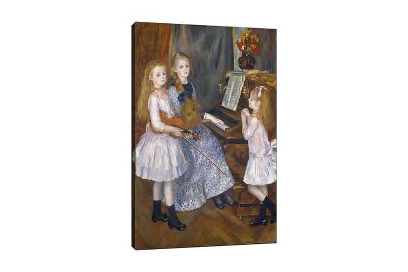 Canvastavla 70x100 cm - Tre flickor som spelar musik vid ett piano - Ljusblå / Vit / Svart - Inredning & dekor - Tavlor & konst - Canvastavla