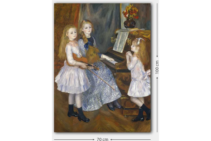 Canvastavla 70x100 cm - Tre flickor som spelar musik vid ett piano - Ljusblå / Vit / Svart - Inredning & dekor - Tavlor & konst - Canvastavla