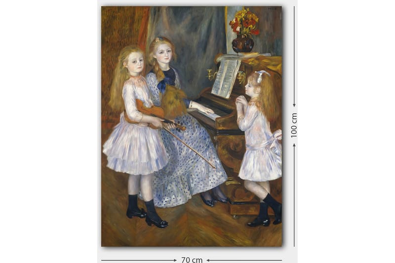Canvastavla 70x100 cm - Tre flickor som spelar musik vid ett piano - Ljusblå / Vit / Svart - Inredning & dekor - Tavlor & konst - Canvastavla
