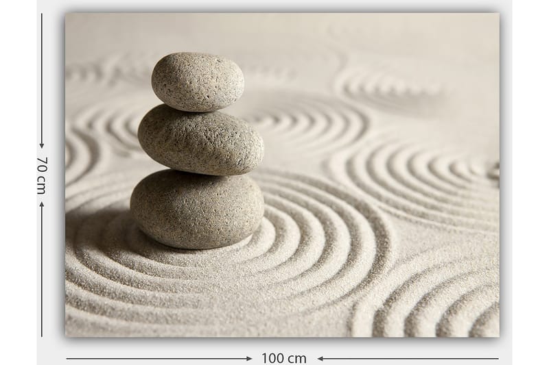 Canvastavla 70x100 cm - Tre staplade stenar på en sandyta med vågiga mönster - Grå / Beige - Inredning & dekor - Tavlor & konst - Canvastavla