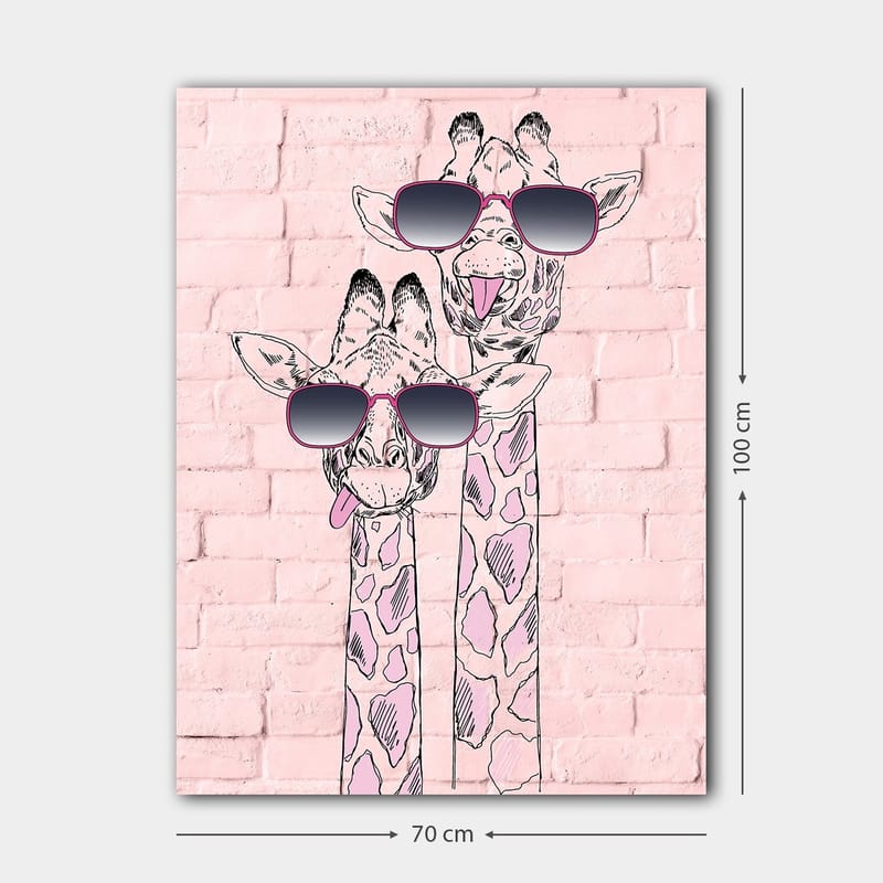 Canvastavla 70x100 cm - Två giraffer med solglasögon som sticker ut med sina lekfulla uttryck - Rosa / Svart / Vit - Inredning & dekor - Tavlor & konst - Canvastavla