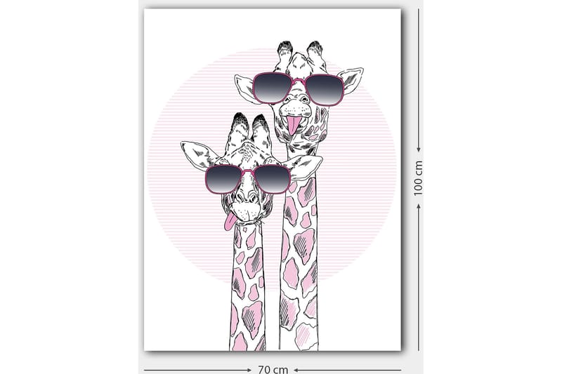 Canvastavla 70x100 cm - Två giraffer med solglasögon som visar en lekfull och modern stil - Rosa / Svart / Vit - Inredning & dekor - Tavlor & konst - Canvastavla