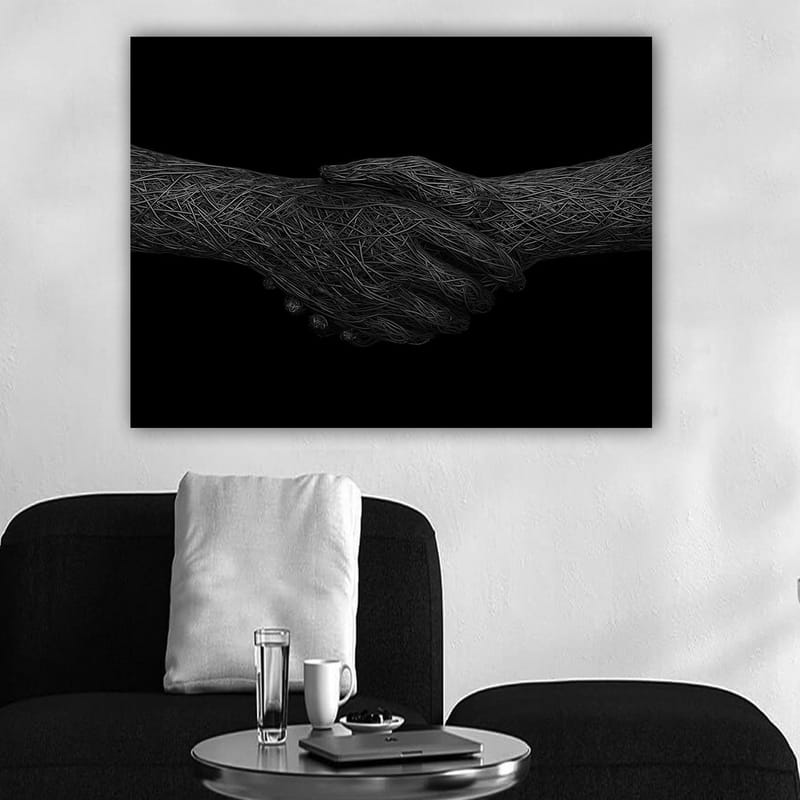 Canvastavla 70x100 cm - Två händer som skakar hand, symboliserande samarbete och enighet - Svart / Grå - Inredning & dekor - Tavlor & konst - Canvastavla