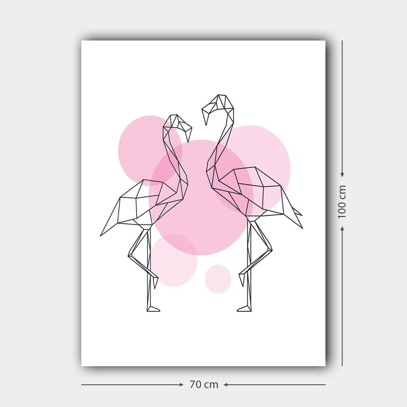 Canvastavla 70x100 cm - Två stiliserade flamingos i geometrisk form som står nära varandra - Rosa / Svart - Inredning & dekor - Tavlor & konst - Canvastavla