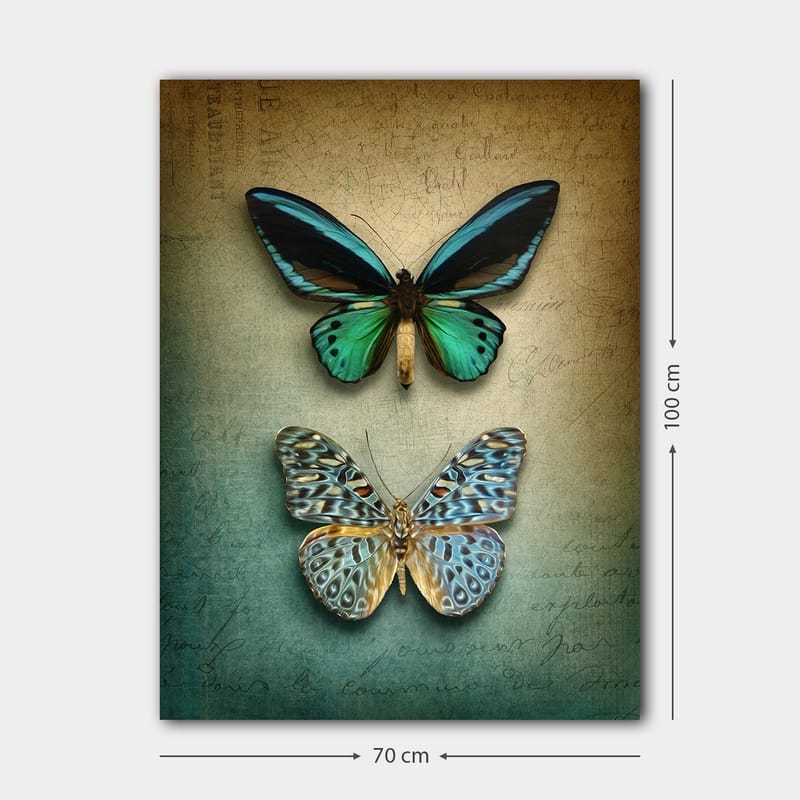 Canvastavla 70x100 cm - Två vackra fjärilar i en harmonisk komposition - Turkos / Grön / Blå - Inredning & dekor - Tavlor & konst - Canvastavla