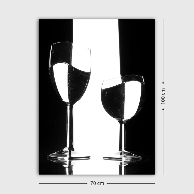 Canvastavla 70x100 cm - Två vinglas med reflektioner och vatten i en minimalistisk svartvit komposition - Svart / Vitt / Genomskinligt - Inredning & dekor - Tavlor & konst - Canvastavla