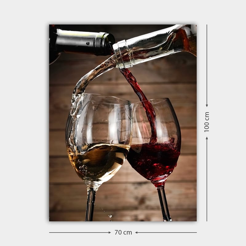 Canvastavla 70x100 cm - Två vinglas som skålar med vitt och rödvin som hälls i dem - Guld / Röd - Inredning & dekor - Tavlor & konst - Canvastavla