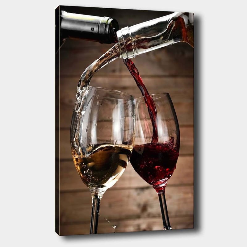 Canvastavla 70x100 cm - Två vinglas som skålar med vitt och rödvin som hälls i dem - Guld / Röd - Inredning & dekor - Tavlor & konst - Canvastavla