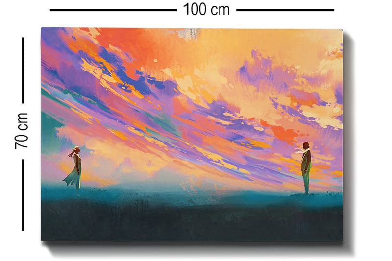 Canvastavla 70x100 cm - Två personer står på en öppen plats under en färgsprakande himmel - Lila / Orange / Turkos - Inredning & dekor - Tavlor & konst - Canvastavla