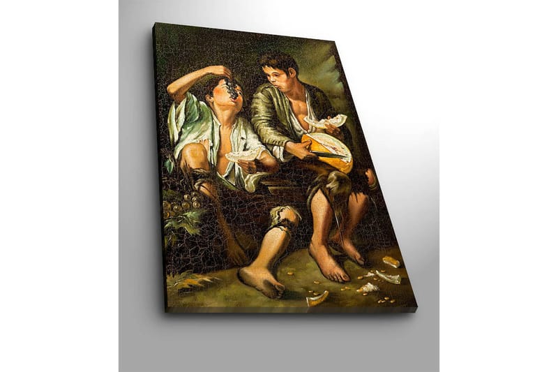 Canvastavla 70x100 cm - Två pojkar som delar en måltid med frukt och ost - Grön / Brun / Beige - Inredning & dekor - Tavlor & konst - Canvastavla