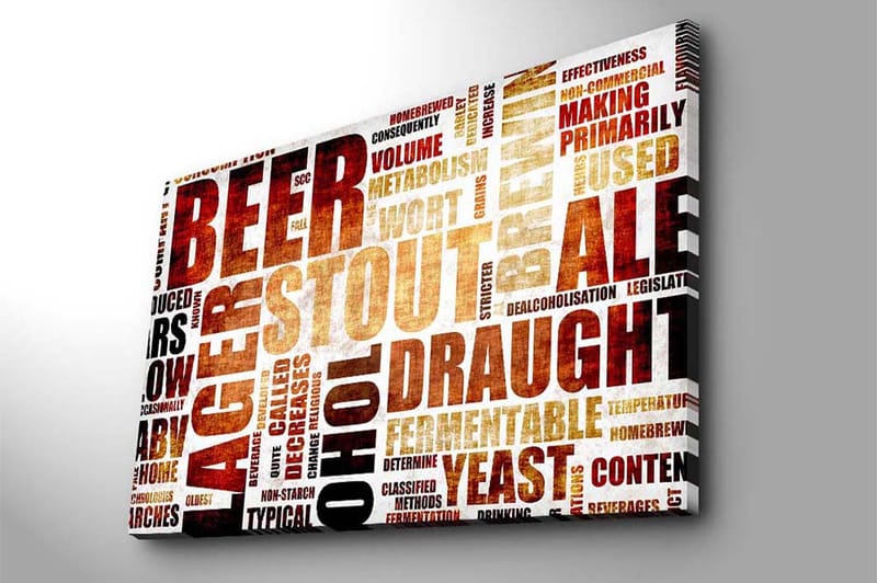 Canvastavla 70x100 cm - Typografisk komposition med fokus på olika ölsorter och bryggningstermer - Mörkbrun / Beige / Svart - Inredning & dekor - Tavlor & konst - Canvastavla