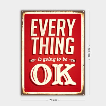 Canvastavla 70x100 cm - Upplyftande skylt med texten EVERYTHING is going to be OK i en retrostil - Röd / Vit - Inredning & dekor - Tavlor & konst - Canvastavla