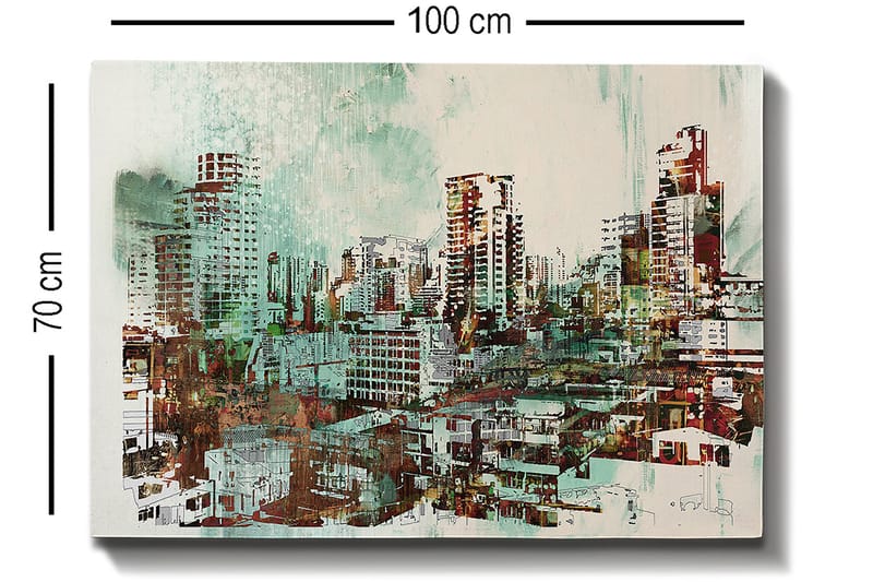 Canvastavla 70x100 cm - Urban stadslandskap med höga byggnader och livliga gator - Grön / Brun / Vit - Inredning & dekor - Tavlor & konst - Canvastavla