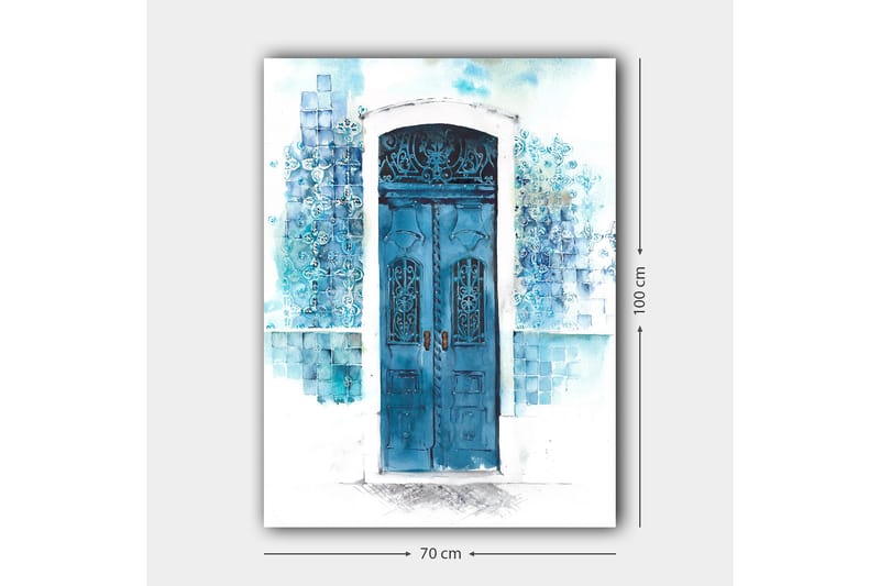 Canvastavla 70x100 cm - Vacker blå dörr omgiven av mjuka nyanser av blått och vitt - Blå / Ljusblå / Vit - Inredning & dekor - Tavlor & konst - Canvastavla
