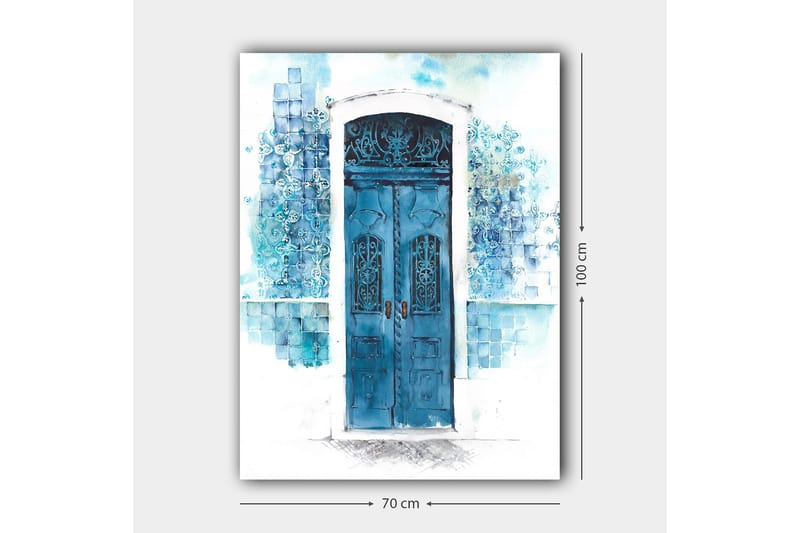 Canvastavla 70x100 cm - Vacker blå dörr omgiven av mjuka nyanser av blått och vitt - Blå / Ljusblå / Vit - Inredning & dekor - Tavlor & konst - Canvastavla