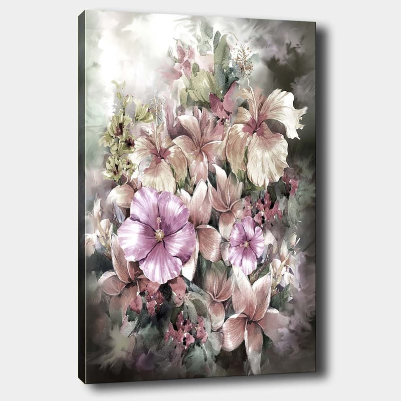 Canvastavla 70x100 cm - Vacker bukett av blommor i mjuka pastellfärger - Lila / Rosa / Grön - Inredning & dekor - Tavlor & konst - Canvastavla