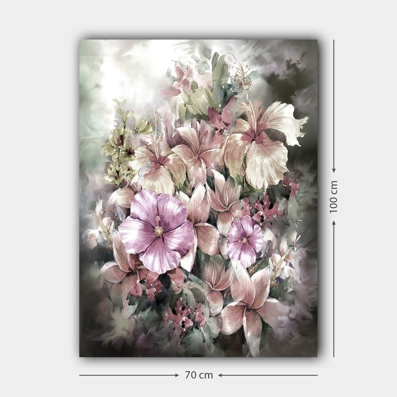 Canvastavla 70x100 cm - Vacker bukett av blommor i mjuka pastellfärger - Lila / Rosa / Grön - Inredning & dekor - Tavlor & konst - Canvastavla