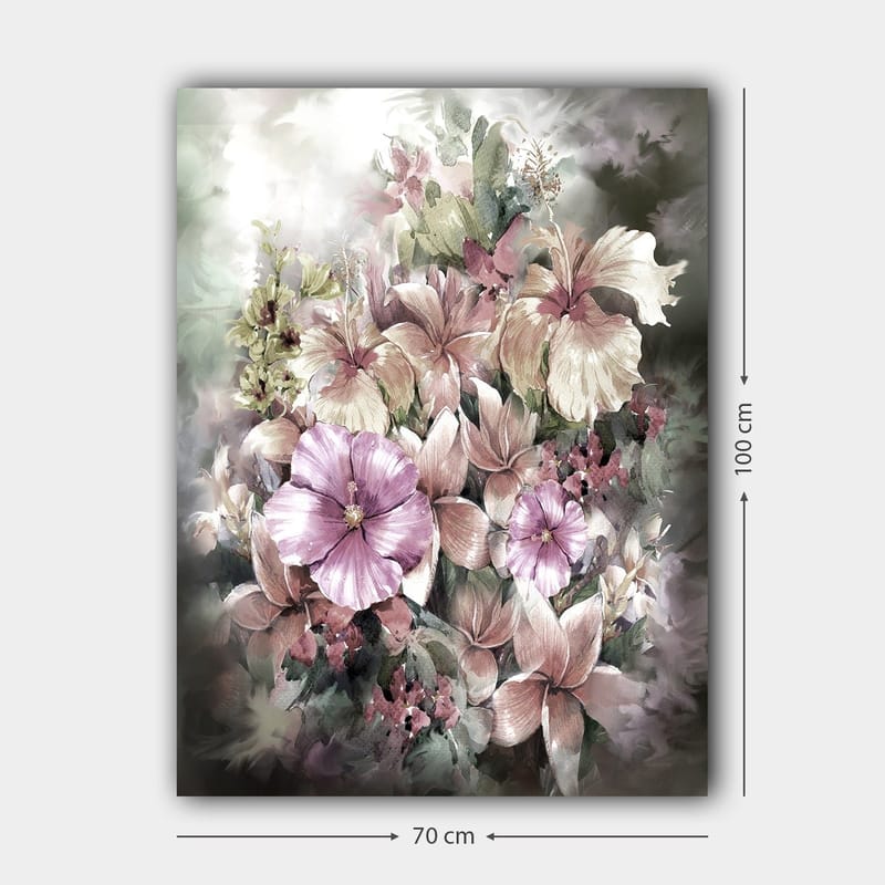 Canvastavla 70x100 cm - Vacker bukett av blommor i mjuka pastellfärger - Lila / Rosa / Grön - Inredning & dekor - Tavlor & konst - Canvastavla