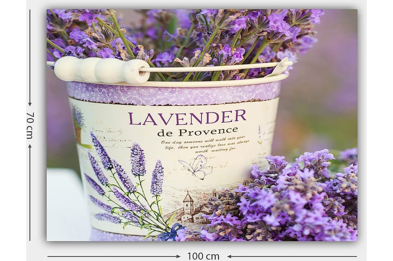 Canvastavla 70x100 cm - Vacker bukett av lavendel i en dekorativ hink - Lila / Vit - Inredning & dekor - Tavlor & konst - Canvastavla