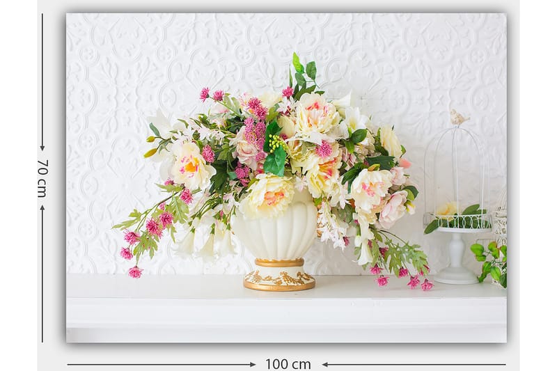 Canvastavla 70x100 cm - Vacker bukett med färgglada blommor i en elegant vas - Rosa / Grön / Krämfärgad - Inredning & dekor - Tavlor & konst - Canvastavla