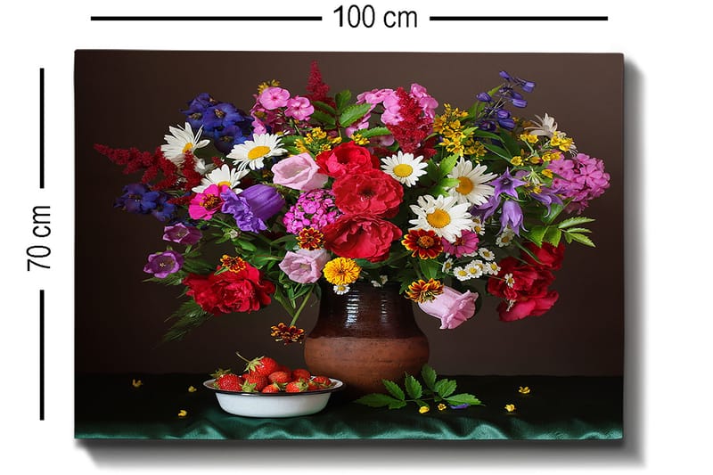 Canvastavla 70x100 cm - Vacker bukett med färgglada blommor i en keramikvas - Röd / Lila / Grön - Inredning & dekor - Tavlor & konst - Canvastavla