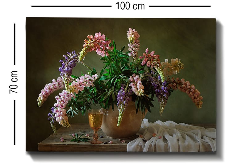 Canvastavla 70x100 cm - Vacker bukett med färgglada blommor i en kruka - Lila / Rosa / Grön - Inredning & dekor - Tavlor & konst - Canvastavla