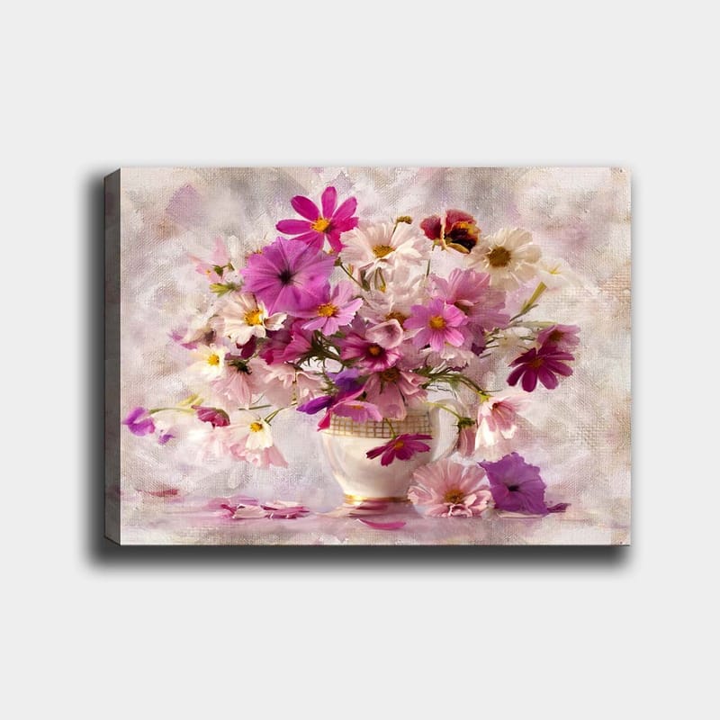 Canvastavla 70x100 cm - Vacker bukett med färgglada blommor i en vas - Rosa / Lila / Vit - Inredning & dekor - Tavlor & konst - Canvastavla