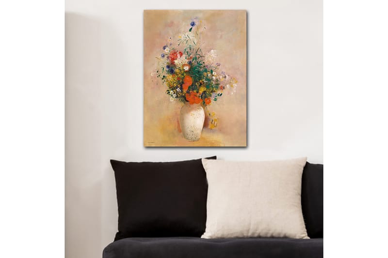 Canvastavla 70x100 cm - Vacker bukett med färgglada blommor i en vit vas - Röd / Grön / Gul - Inredning & dekor - Tavlor & konst - Canvastavla