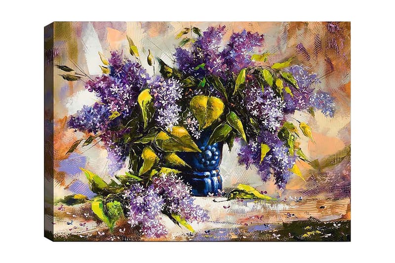 Canvastavla 70x100 cm - Vacker bukett med lila blommor i en blå vas - Lila / Grön / Blå - Inredning & dekor - Tavlor & konst - Canvastavla