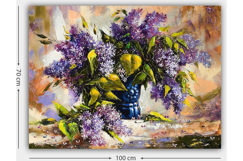 Canvastavla 70x100 cm - Vacker bukett med lila blommor i en blå vas - Lila / Grön / Blå - Inredning & dekor - Tavlor & konst - Canvastavla