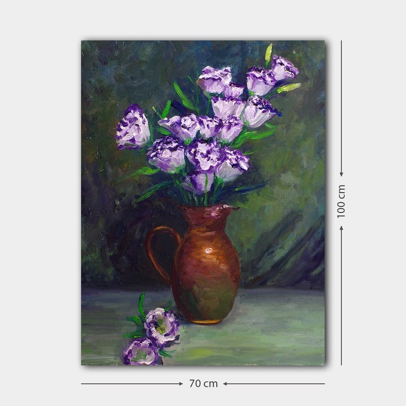 Canvastavla 70x100 cm - Vacker bukett med lila blommor i en brun kruka - Lila / Grön / Brun - Inredning & dekor - Tavlor & konst - Canvastavla