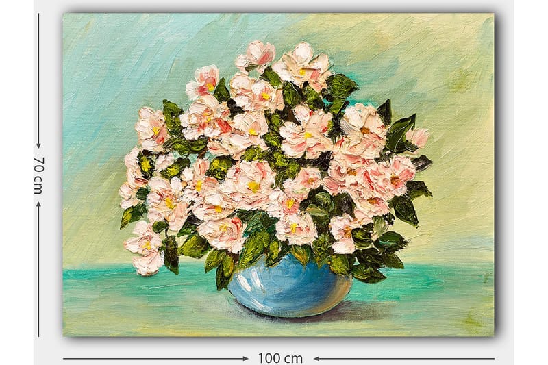 Canvastavla 70x100 cm - Vacker bukett med rosa blommor i en blå vas - Rosa / Grön / Blå - Inredning & dekor - Tavlor & konst - Canvastavla