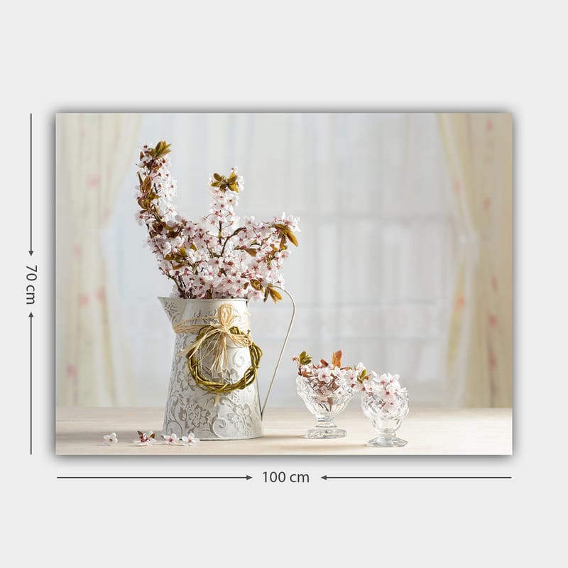 Canvastavla 70x100 cm - Vacker bukett med rosa blommor i en dekorativ kanna - Rosa / Grön / Vit - Inredning & dekor - Tavlor & konst - Canvastavla