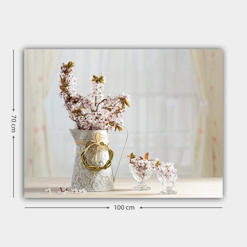 Canvastavla 70x100 cm - Vacker bukett med rosa blommor i en dekorativ kanna - Rosa / Grön / Vit - Inredning & dekor - Tavlor & konst - Canvastavla