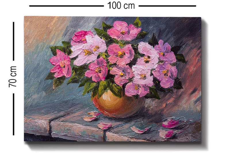 Canvastavla 70x100 cm - Vacker bukett med rosa blommor i en rund vas - Rosa / Grön / Beige - Inredning & dekor - Tavlor & konst - Canvastavla