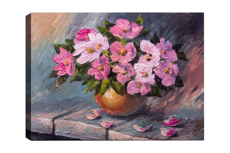 Canvastavla 70x100 cm - Vacker bukett med rosa blommor i en rund vas - Rosa / Grön / Beige - Inredning & dekor - Tavlor & konst - Canvastavla